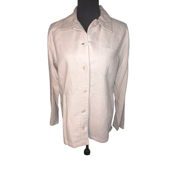 Vintage Dress Barn Ladies M, Linen Blend Button Front Rolltab Adjustable Shacket - Picture 1 of 8